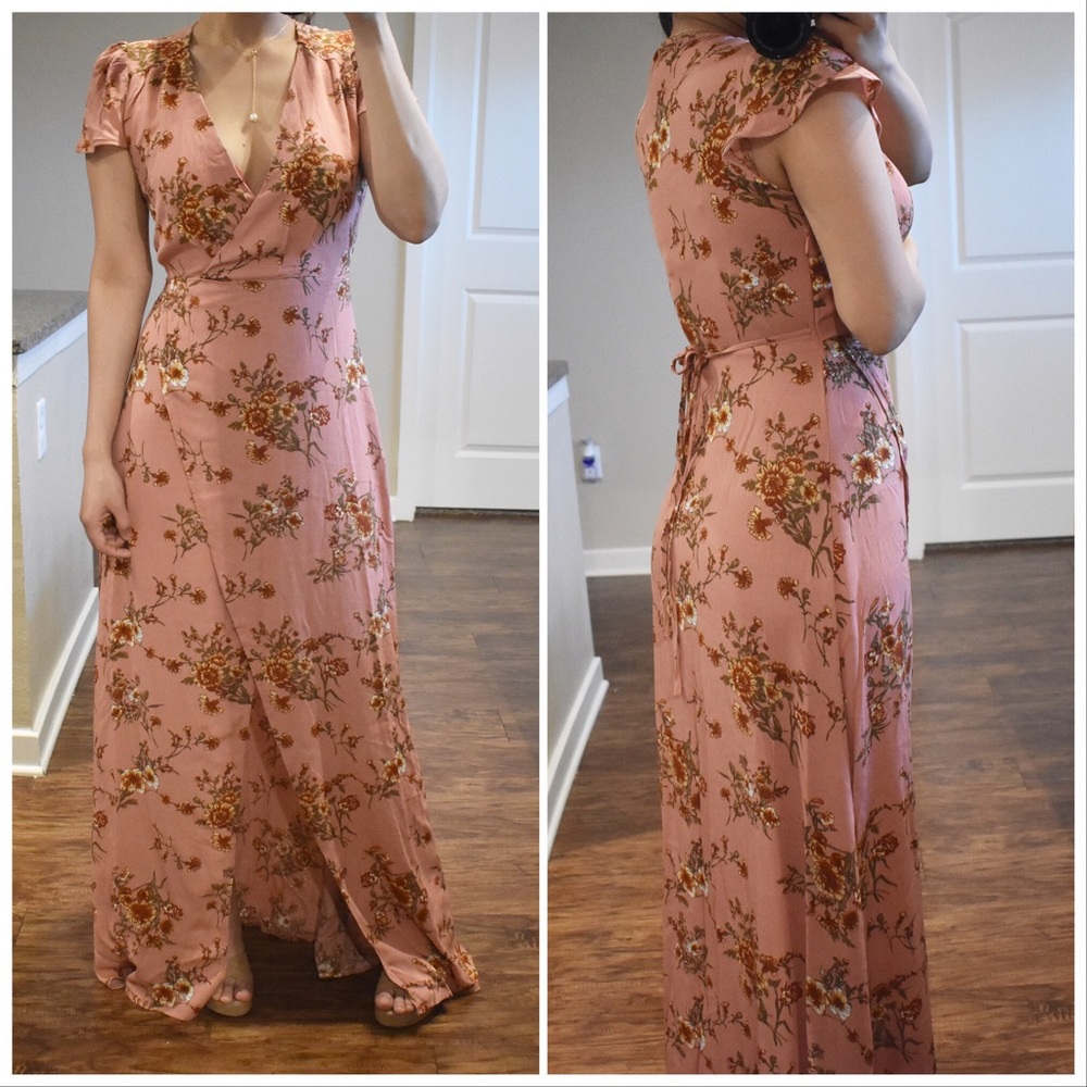 Floral Pink Maxi Wrap Dress